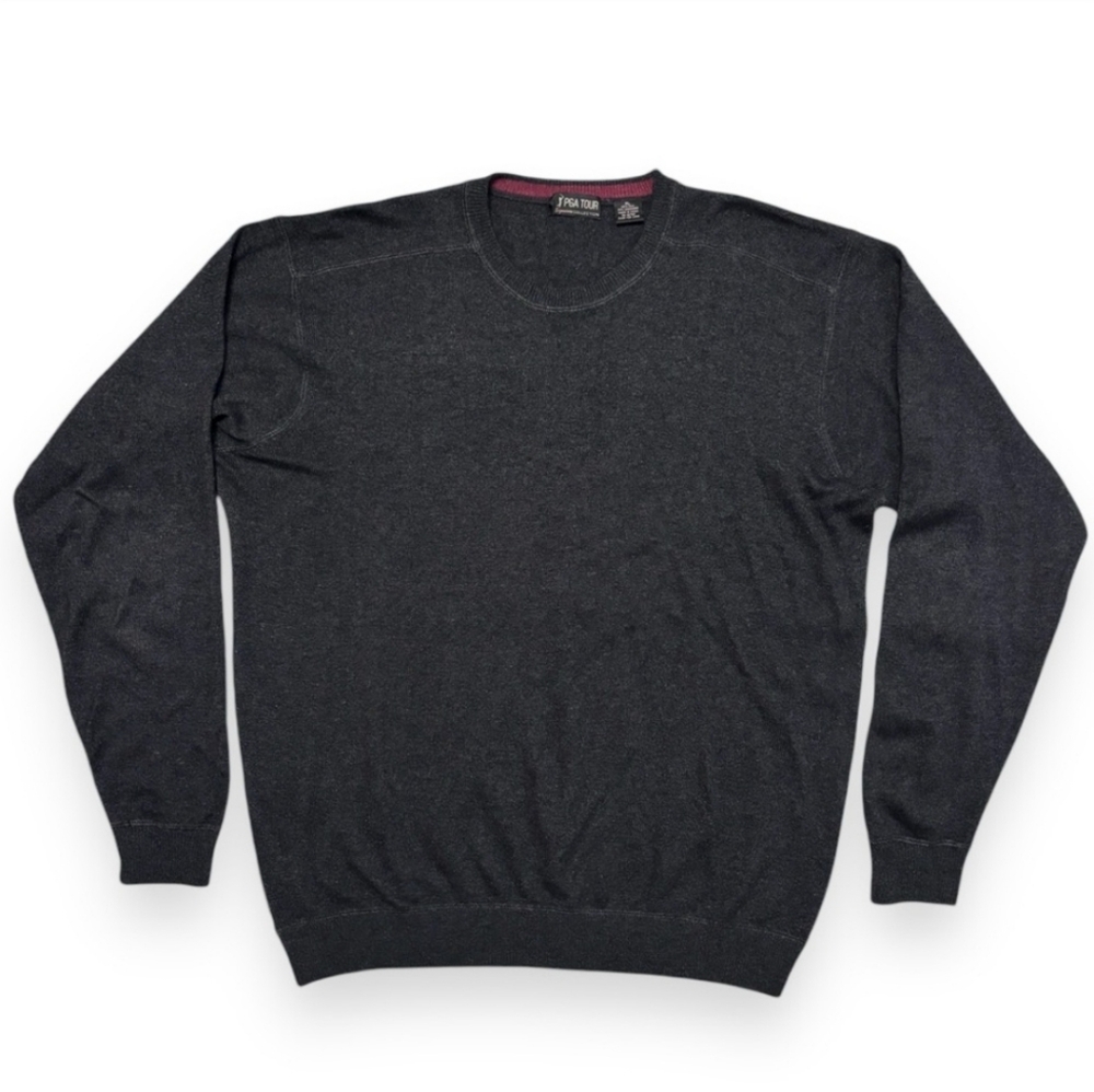 PGA TOUR SIGNATURE COLLECTION Charcoal Grey Silk Cashmere Crew Neck Sweater